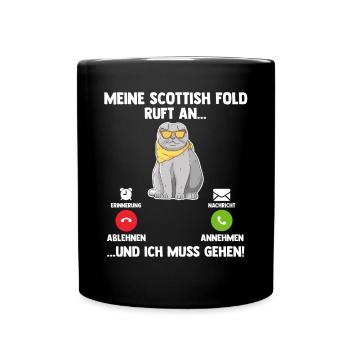 Scottish Fold Katze - Tasse einfarbig - Schwarz - Vorne