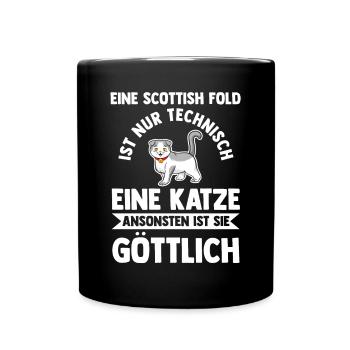 Scottish Fold Katze - Tasse einfarbig - Schwarz - Vorne