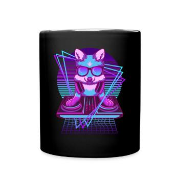 Music: Techno, Fuchs, Vaporwave, DJ, Rotfuchs - Full Colour Mug - black - Front