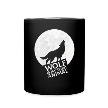 Wolf ist mein Krafttier - Tasse einfarbig - Schwarz - Vorne