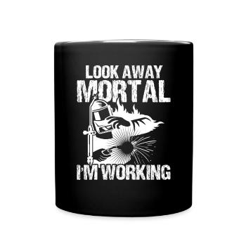 Look away i'm Working - Tasse einfarbig - Schwarz - Vorne