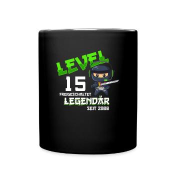 Level 15 Jahre Geburtstagsshirt Ninja Gamer - Tasse einfarbig - Schwarz - Vorne