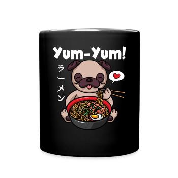 Japon Anime Pug Ramen Nouilles Manga Kawaii - Mug uni - noir - Devant