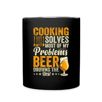 La cuisine résout la plupart de mes problèmes La bière noie le - Mug uni - noir - Devant