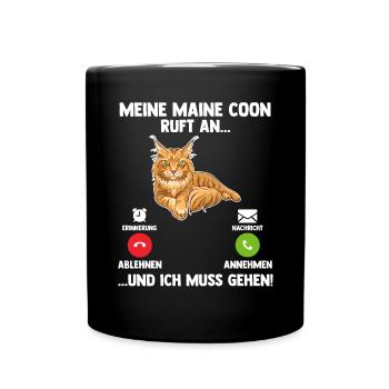 Maine Coon Katze - Tasse einfarbig - Schwarz - Vorne