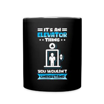 Fahrstuhl Aufzug | Aufzugsmechaniker Geschenk - Tasse einfarbig - Schwarz - Vorne