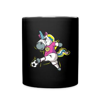Fußball Einhorn Comic Style - Tasse einfarbig - Schwarz - Vorne