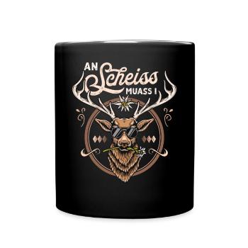 Trachtenshirt Herren Trachten T-Shirt Grantler - Tasse einfarbig - Schwarz - Vorne