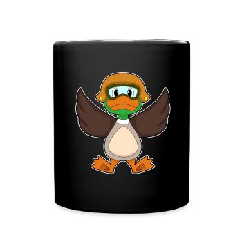 Ente Pilot Pilotenmütze - Tasse einfarbig - Schwarz - Vorne