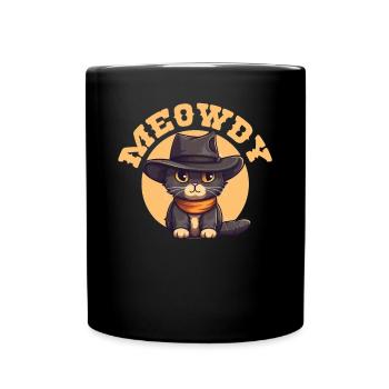 Meowdy Howdy Katze Cowboyhut süße Katzen - Tasse einfarbig - Schwarz - Vorne
