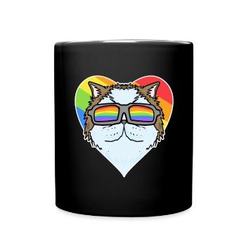 Rainbow - Cat Persian cat with glasses and heart - Full Colour Mug - black - Front