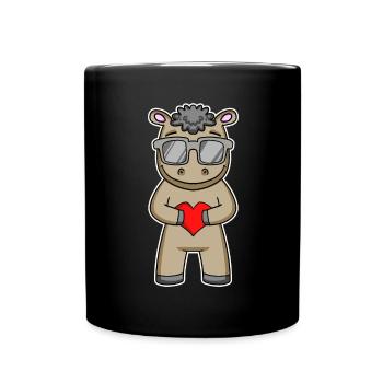 Cooles Pferd mit Brille und Herz - Tasse einfarbig - Schwarz - Vorne