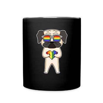 Rainbow - Dog Pug with glasses and heart - Full Colour Mug - black - Front