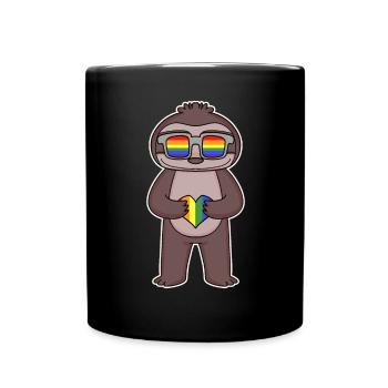 Rainbow - sloth with glasses and heart - Full Colour Mug - black - Front