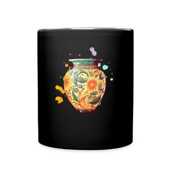 Bemalte Keramik Vase - Töpfer Keramik Künstler - Tasse einfarbig - Schwarz - Vorne