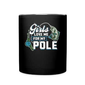 Les filles m’aiment pour ma perche - Pêche - Mug uni - noir - Devant