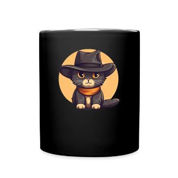 Meowdy Howdy Katze Cowboyhut süße Katzen - Tasse einfarbig - Schwarz - Vorne