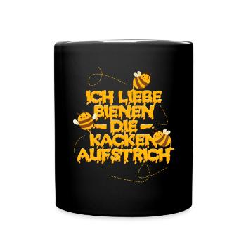 Ich liebe Bienen die kacken Aufstrich - Tasse einfarbig - Schwarz - Vorne