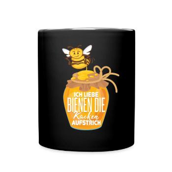 Ich liebe Bienen die kacken Aufstrich - Tasse einfarbig - Schwarz - Vorne