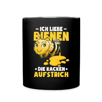 Ich liebe Bienen die kacken Aufstrich - Tasse einfarbig - Schwarz - Vorne