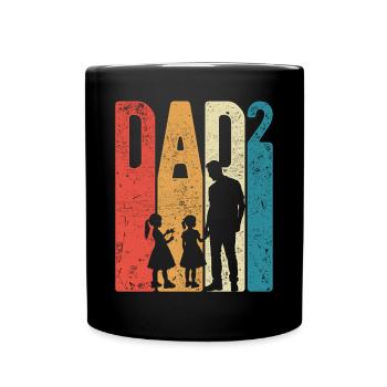 Dad Hoch 2 Papa Hoch 2 Kinder Zwei Mädchen Retro - Tasse einfarbig - Schwarz - Vorne