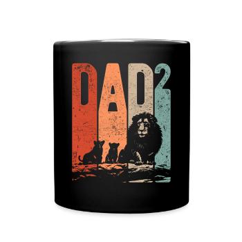 Dad Hoch 2 Papa Hoch 2 Kinder Zweifacher Papa Löwe - Tasse einfarbig - Schwarz - Vorne