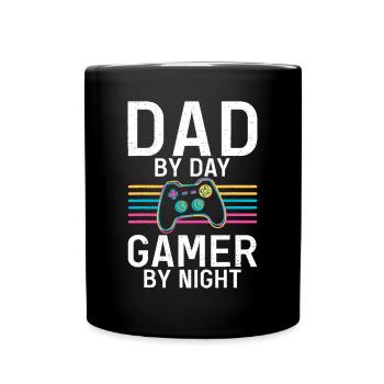 Dad by Day Gamer by Night Gaming Father Daddy Dad - Full Colour Mug - black - Front