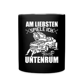 Am Liebsten Spiele Ich Untenrum | KFZ Mechaniker - Tasse einfarbig - Schwarz - Vorne
