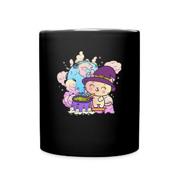 Kawaii Verrückte Katze Hexe - Tasse einfarbig - Schwarz - Vorne