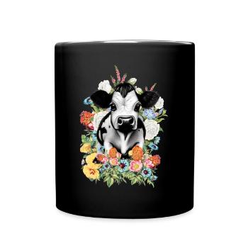 Kuh Blumen - Tasse einfarbig - Schwarz - Vorne