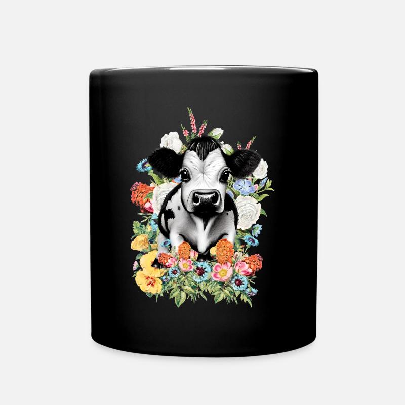 Kuh Blumen - Tasse einfarbig - Schwarz