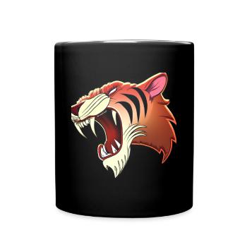 Säbelzahntiger Kopf Comic - Tasse einfarbig - Schwarz - Vorne