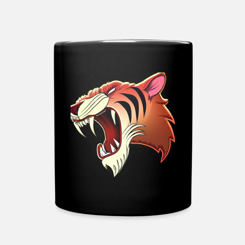 Säbelzahntiger Kopf Comic - Tasse einfarbig - Schwarz