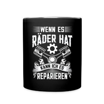 KFZ Mechaniker Auto Öl Zylinder - Tasse einfarbig - Schwarz - Vorne