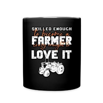 Lustiger Landwirt Spruch mit Traktor - Tasse einfarbig - Schwarz - Vorne