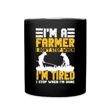 Lustiger Landwirt Spruch mit Traktor - Tasse einfarbig - Schwarz - Vorne