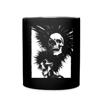 Horror Fan Totenkopf mit Irokesenschnitt Verrückter Punkrocker Wortspiel - Tasse einfarbig - Schwarz - Vorne