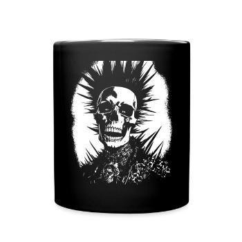 Anarchy Fan Schädel mit Irokesenschnitt Verrückt Asozial Pu - Tasse einfarbig - Schwarz - Vorne