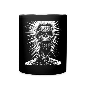 Horror Fan Totenkopf mit Irokesenschnitt Verrückter Punkrocker Wortspiel - Tasse einfarbig - Schwarz - Vorne