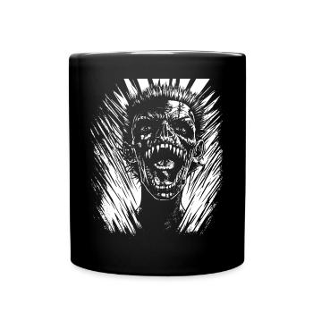 Horror Fan Totenkopf mit Irokesenschnitt Verrückter Punkrocker Wortspiel - Tasse einfarbig - Schwarz - Vorne
