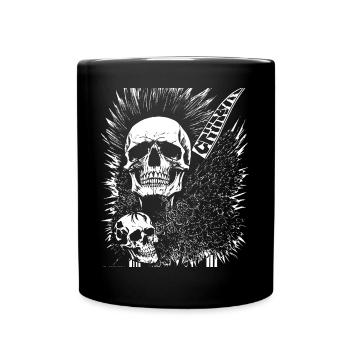 Horror Fan Totenkopf mit Irokesenschnitt Verrückter Punkrocker Wortspiel - Tasse einfarbig - Schwarz - Vorne