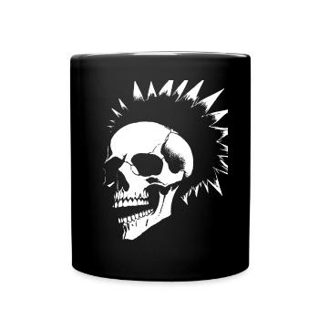 Horror Fan Totenkopf mit Irokesenschnitt Verrückter Punkrocker Wortspiel - Tasse einfarbig - Schwarz - Vorne