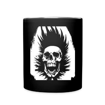 Horror Fan Totenkopf mit Irokesenschnitt Verrückter Punkrocker Wortspiel - Tasse einfarbig - Schwarz - Vorne