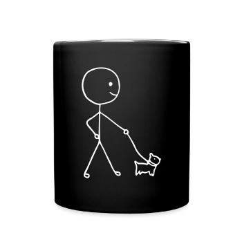 Funny Stickman walking with a Dog - Tasse einfarbig - Schwarz - Vorne