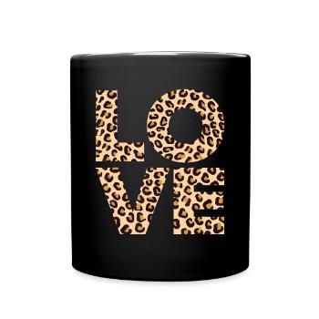 Liebesherz Geschenk mit Leopardenmuster | Cooles Leopard Geschenk - Tasse einfarbig - Schwarz - Vorne