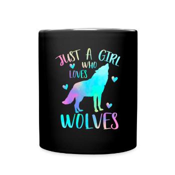 Nur ein Mädchen, das Wölfe liebt Aquarell Netter Wolf - Tasse einfarbig - Schwarz - Vorne