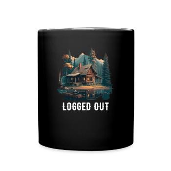 Logged Out camping Cabin Mountain Logged Out - Full Colour Mug - black - Front