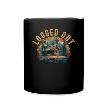 Logged Out camping Cabin Mountain Logged Out - Full Colour Mug - black - Front