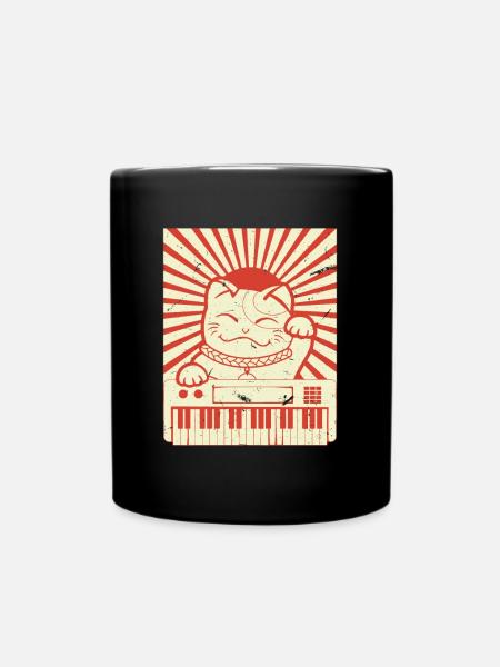 Modular Cat Japanese Analog Synthesizer Cat - Full Colour Mug - black