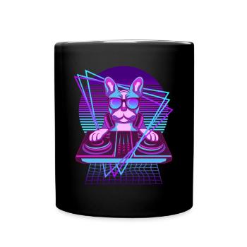 Techno Hund Vaporwave DJ Französische Bulldogge - Tasse einfarbig - Schwarz - Vorne